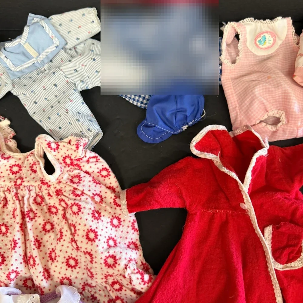 Vintage Doll Clothes Lot Red Coat Purple Knit Dress Pink Gown Floral Outfits